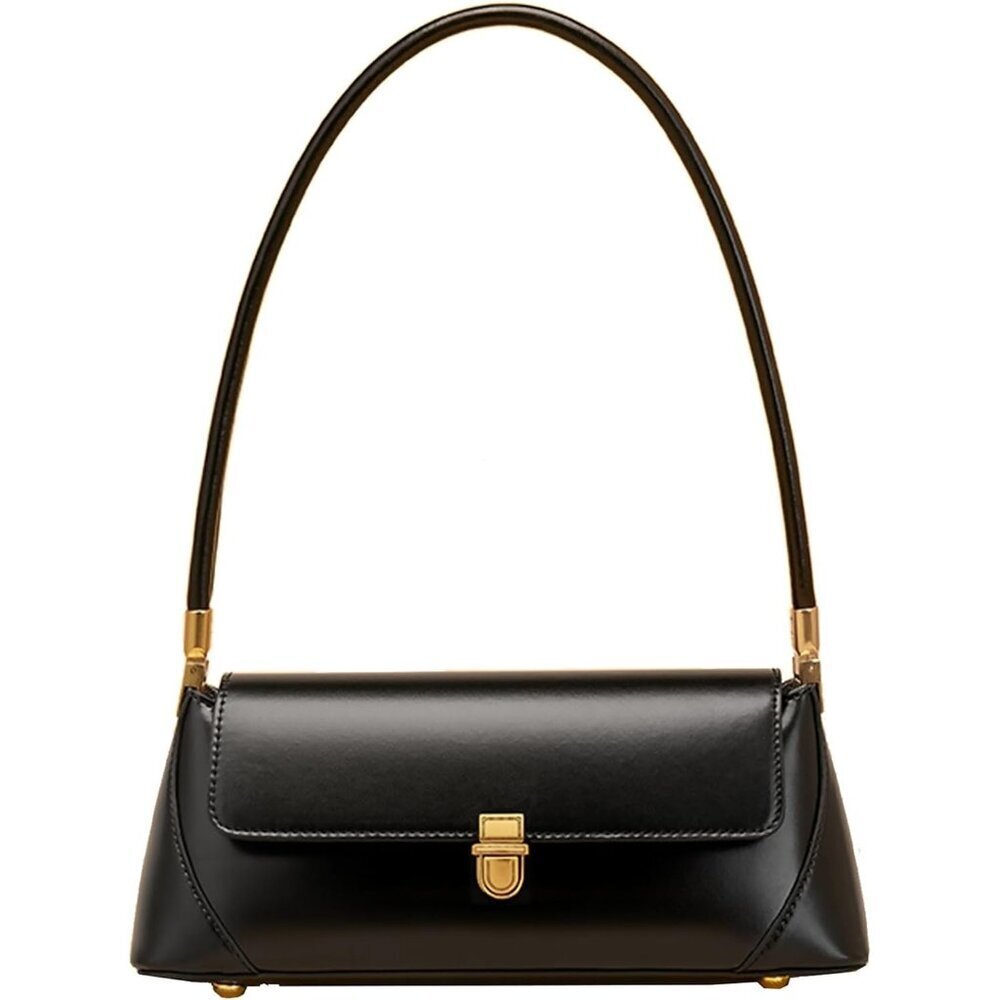 Vintage Small Black Shoulder Bag for Women Zipper Closure and Classic Design